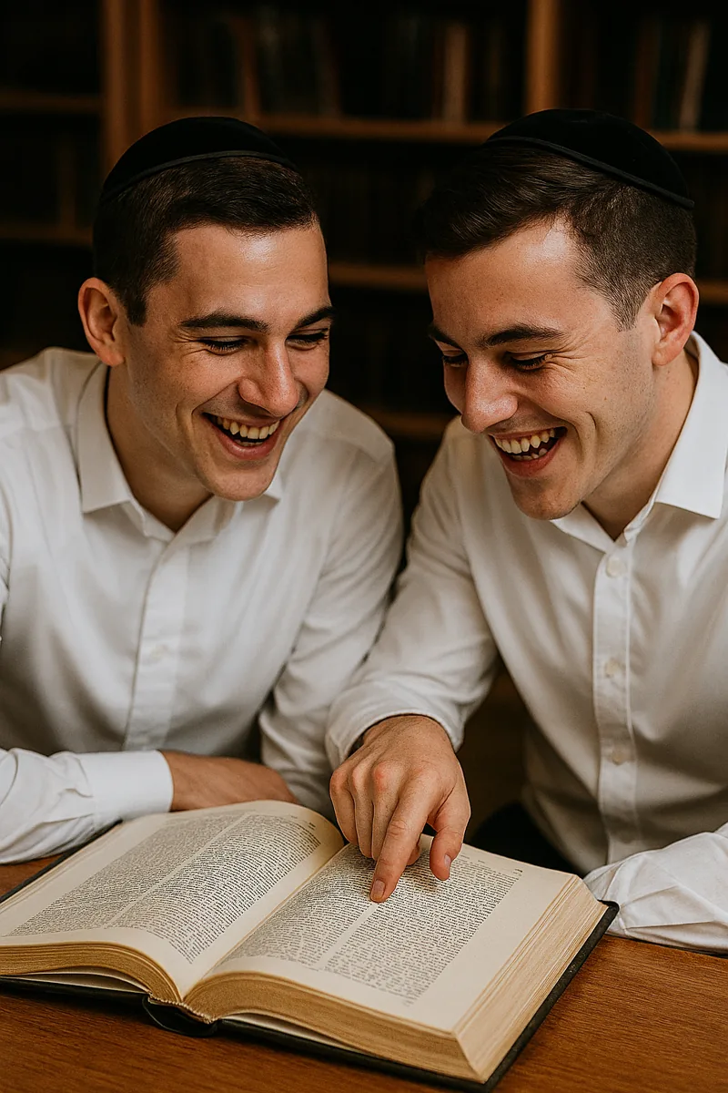 שני בחורי ישיבה לומדים יחד בגמרא